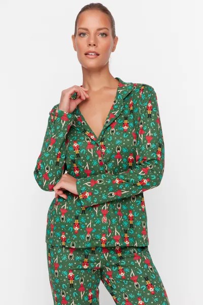 Разноцветный вязаный пижамный комплект из 100 % хлопка с рождественской тематикой Trendyol