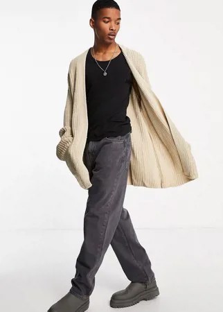 Бежевый кардиган в рубчик в стиле oversized ASOS DESIGN-Белый
