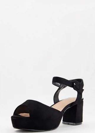 Черные босоножки на каблуке и платформе для широкой стопы Simply Be Extra Wide Fit Heather-Черный цвет