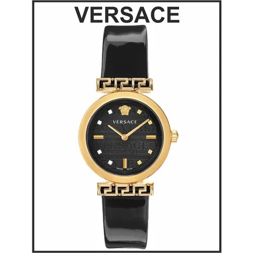 Наручные часы Versace Женские наручные часы Versace черные кожаные кварцевые оригинальные, черный