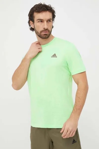 Хлопковая футболка adidas, зеленый