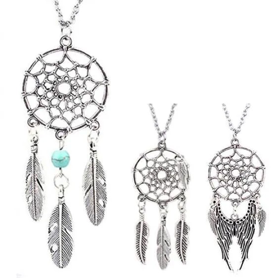 Женщины Этнические бирюзовые перья Крыло Кулон Dream Catcher Очарование Цепочка Ожерелье