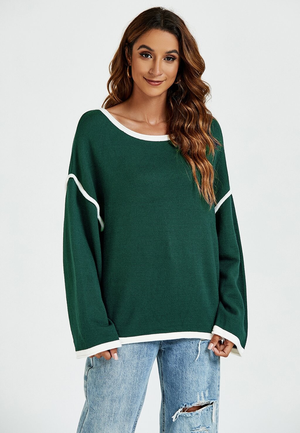 Вязаный джемпер STRIPED DETAIL OVERSIZED FS Collection, цвет green