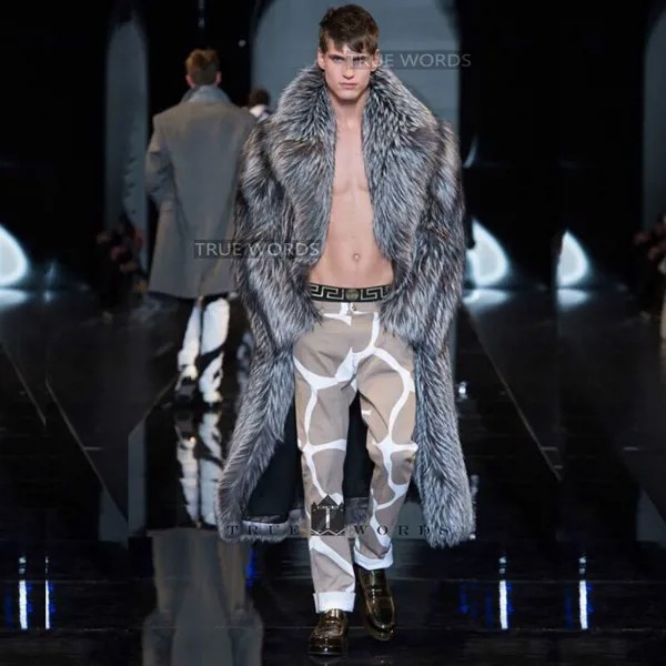 Пальто мужское из искусственного лисьего меха, длинная дизайнерская Экологически чистая шуба из искусственной кожи, модная шерстяная верхняя одежда, известный бренд