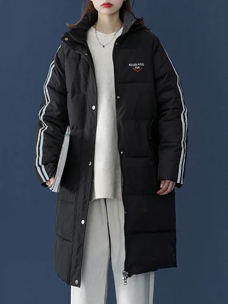 Milanoo Puffer Coats For Women Black Waterproof Turndown Collar Front Button Long Sleeves Outerwear