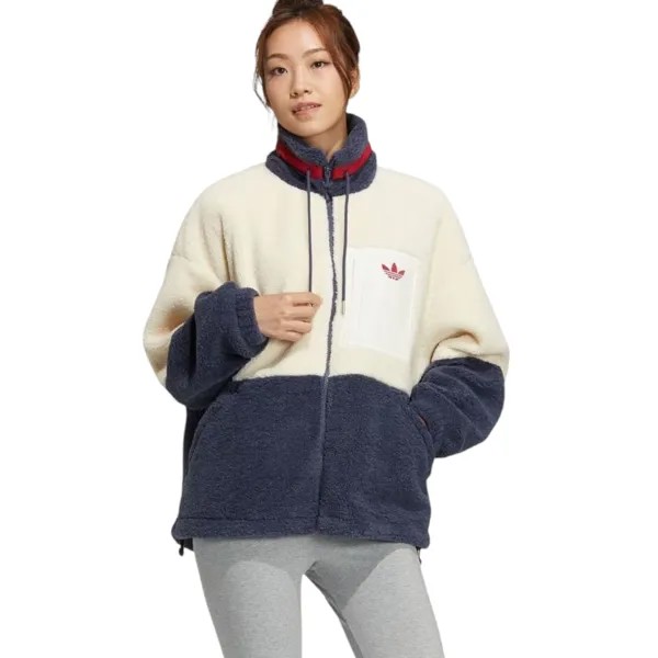 Куртка Adidas Short Sherpa Fleece, бежевый/синий
