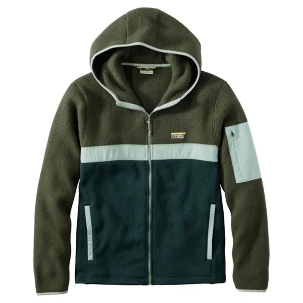 Мужская флисовая куртка с капюшоном на молнии во всю длину LLBean Открытый свитер из флиса Sherpa Hybrid Colorblock Кардиган с капюшоном