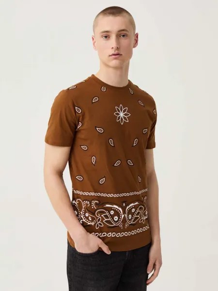 Хлопковая футболка с принтом пейсли Ovs, цвет light brown