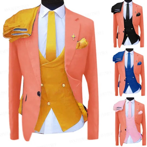 Пиджак мужской, кораллового цвета, со штанами, под заказ, большого размера