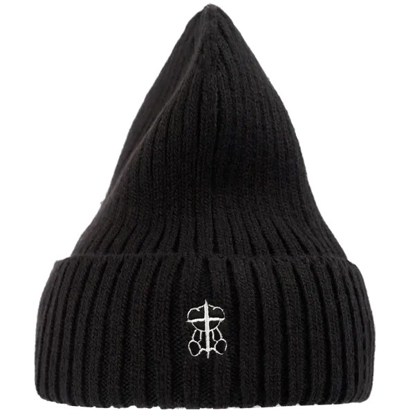 Черная вязаная шапка с логотипом