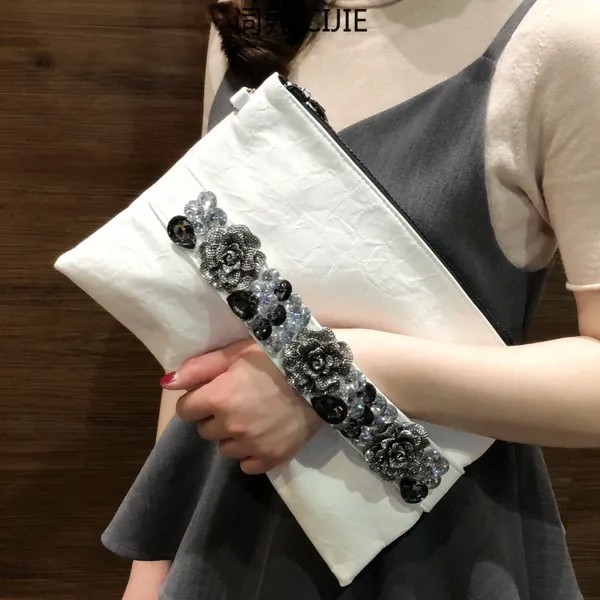 Новинка, корейский стиль, клатч с бриллиантами, в стиле ретро, вместительная сумка-конверт, модная женская сумка из мягкой кожи с бриллианта...