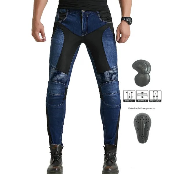 Мужские мотоциклетные брюки, простроченные стильные джинсовые и полиуретановые летние колготки, мотоциклетные брюки, джинсы, защитная Эки...