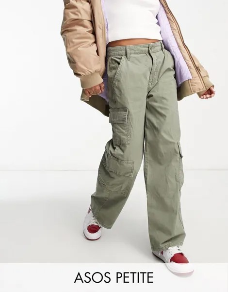 ASOS DESIGN Petite — брюки в стиле милитари оверсайз с карманами цвета хаки