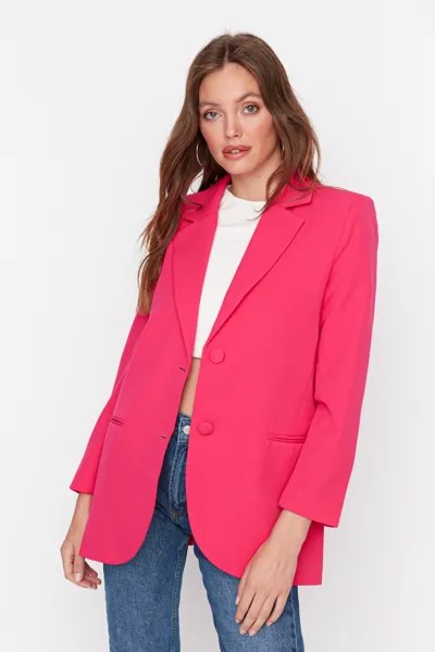 Двубортный пиджак на тканой подкладке фуксии Trendyol, розовый