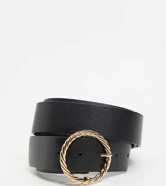 Черный ремень для джинсов с золотистой витой пряжкой ASOS DESIGN Curve-Черный цвет