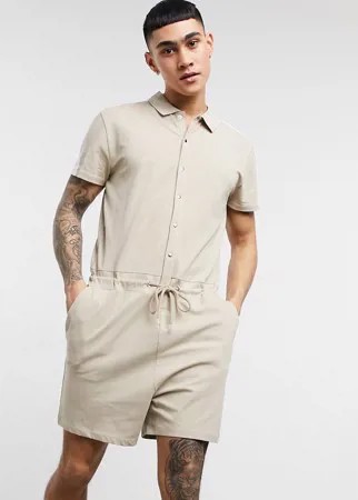 Бежевый короткий кигуруми для дома с полосками по бокам ASOS DESIGN