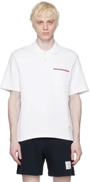 Белая футболка-поло с нашивками Thom Browne, цвет White
