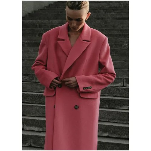 Двубортное пальто оверсайз LESYANEBO Розовый/Голубой