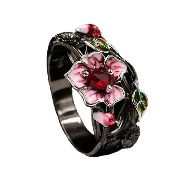 Оригинальный дизайн Изысканные персиковые кольца для женщин Винтаж ювелирные изделия Эмаль Обручальное кольцо
