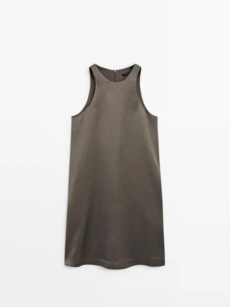 Короткое струящееся атласное платье Massimo Dutti, серый