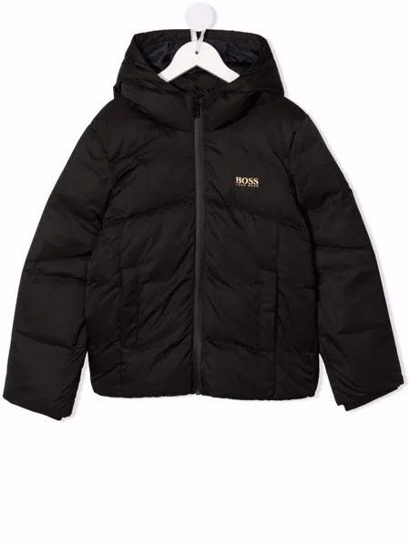 BOSS Kidswear пуховик с капюшоном и логотипом