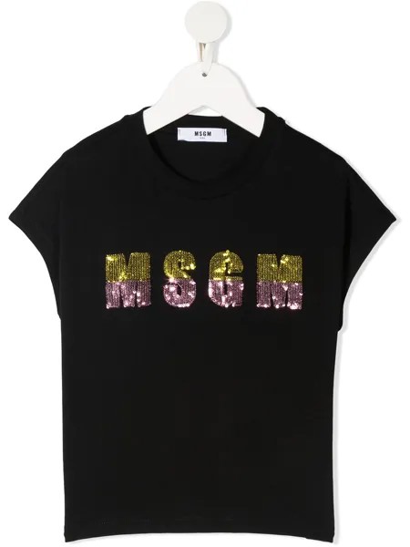 MSGM Kids футболка с логотипом и пайетками