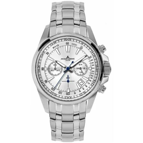 Наручные часы JACQUES LEMANS Часы наручные мужские Jacques Lemans 1-2117J Гарантия 2 года, серебряный, серый