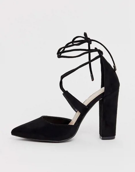 Туфли-лодочки на блочном каблуке с завязками Glamorous-Черный
