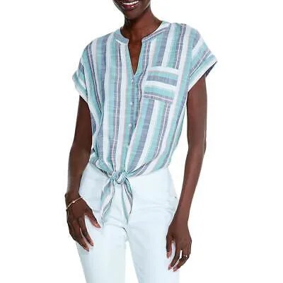 Женская полосатая рубашка на пуговицах Nic + Zoe с завязками спереди и короткими рукавами BHFO 0742