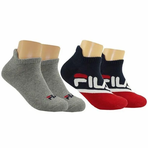 Набор из 2 пар — носки-невидимки унисекс с полуподушками FILA, темно-синие, красные, серые, белые с логотипом