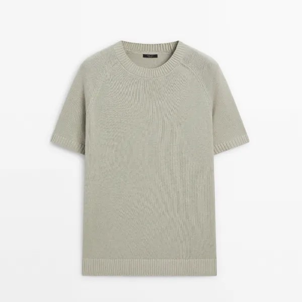 Свитер-поло Massimo Dutti Cotton Blend Knit With Short Sleeves, пастельно-зеленый