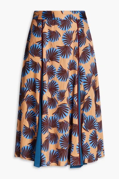 Жаккардовая юбка миди с цветочным принтом и креповыми вставками Diane Von Furstenberg, нейтральный
