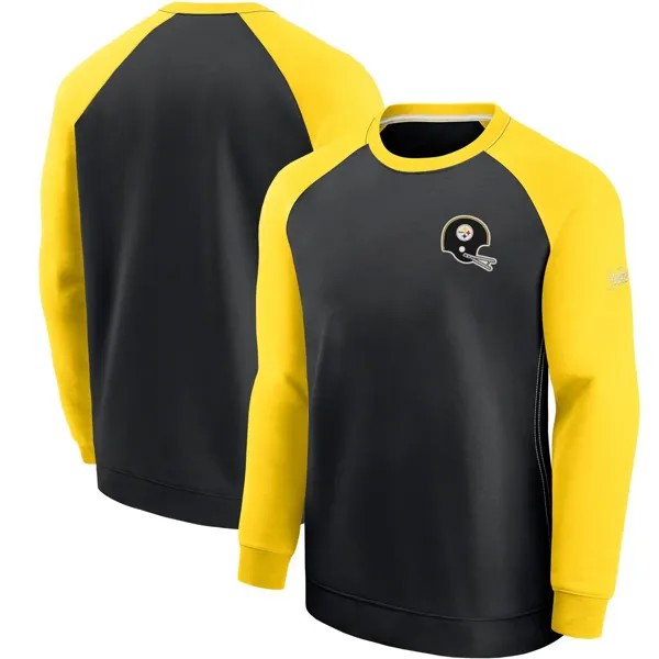 Мужской черный/золотой свитер Pittsburgh Steelers Historic Raglan Crew Performance Nike