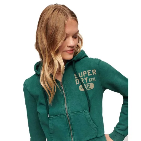 Толстовка Superdry Athletic Essential Crop Full Zip, зеленый