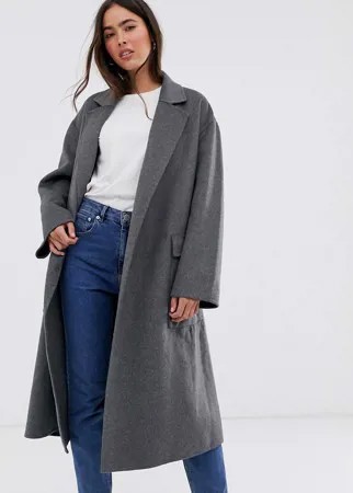 Пальто с запахом и поясом French Connection-Серый