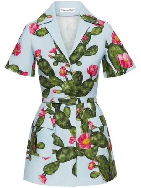 Oscar de la Renta платье мини Cactus Tree с поясом, синий