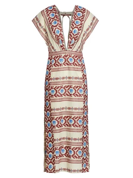 Платье миди с вышивкой Abasca и V-образным вырезом Johanna Ortiz, экру
