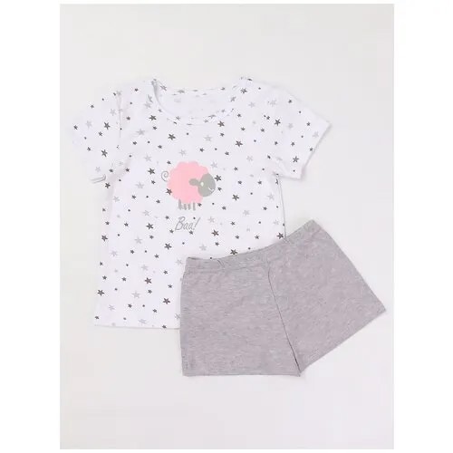 30370 Пижама: Футболка, шорты, КотМарКот, размер 104, Состав: 65% хлопок, 35% полиэстер, цвет Белый