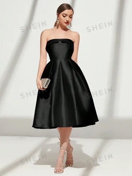 Вечернее платье Belle, однотонное, без бретелек Shein, черный