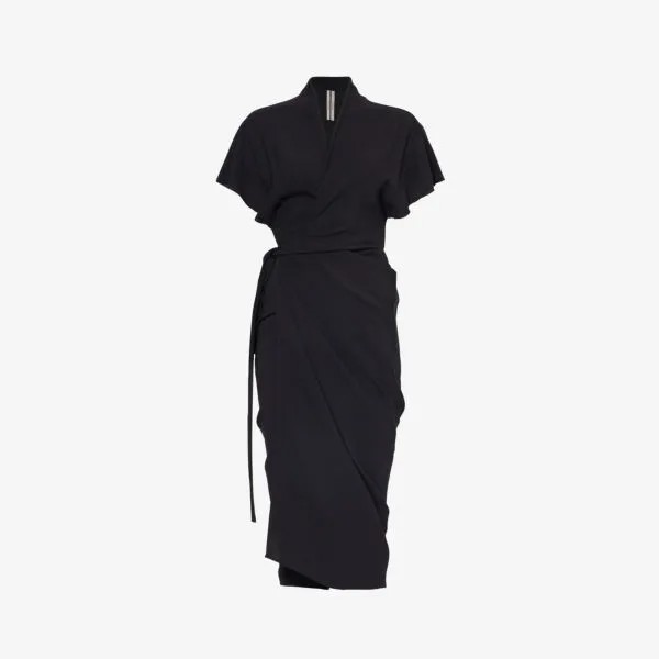 Платье миди узкого кроя из крепа с v-образным вырезом Rick Owens, черный