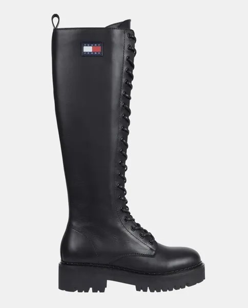Женские ботинки в стиле милитари из кожи с высоким берцем, со шнуровкой и застежкой-молнией Tommy Jeans, черный