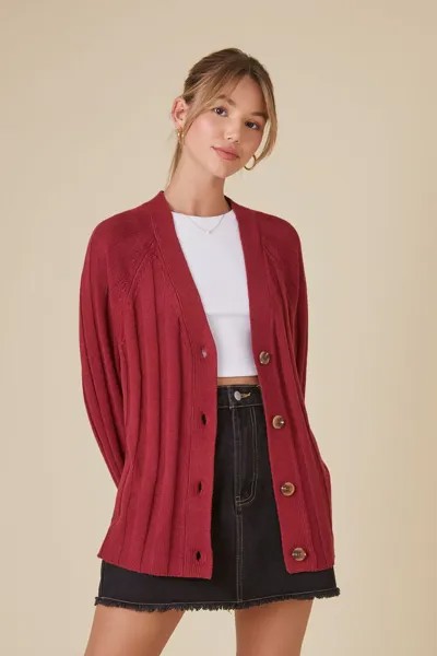 Свитер-кардиган в рубчик Forever 21, бордовый