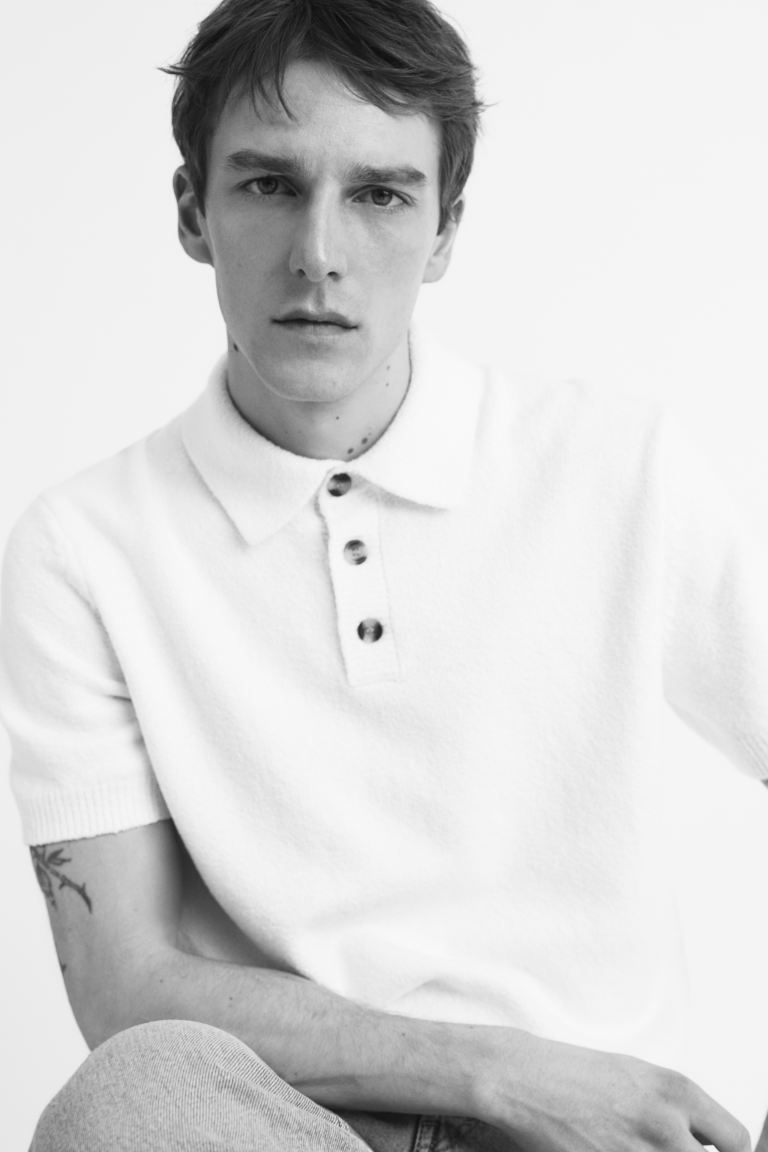 Рубашка-Поло из букле обычного кроя H&M, белый