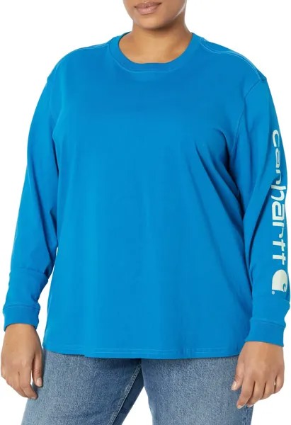 Плюс размер Свободная футболка с длинными рукавами и рисунком Carhartt, цвет Marine Blue