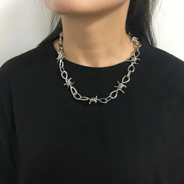Проволока Brambles железа Unisex Choker Ожерелье женщин хип-хоп панк Стиль колючая проволока Маленькие шипы цепь Choker Подарки