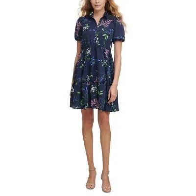 Kensie Dresses Женское темно-синее платье-рубашка в горошек с цветочным принтом 8 BHFO 7017