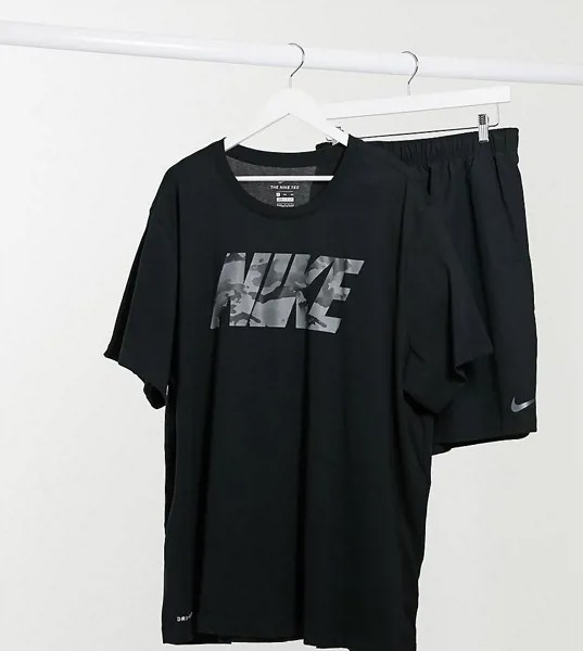 Черная футболка с камуфляжным логотипом Nike Training Plus-Черный цвет