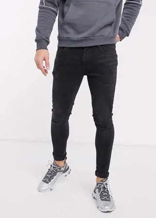Супероблегающие джинсы выбеленного черного цвета River Island-Черный цвет