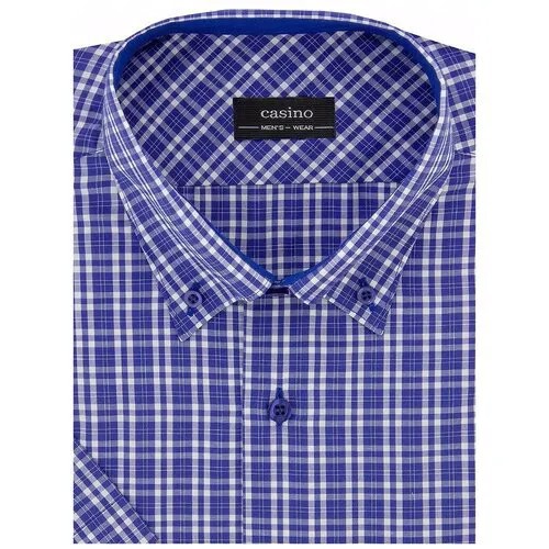 Рубашка мужская короткий рукав CASINO c225/0/1439/b/1, Прямой силуэт / Сlassic fit, цвет Синий, рост 174-184, размер ворота 39