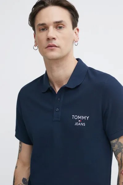 Хлопковая рубашка-поло Tommy Jeans, темно-синий